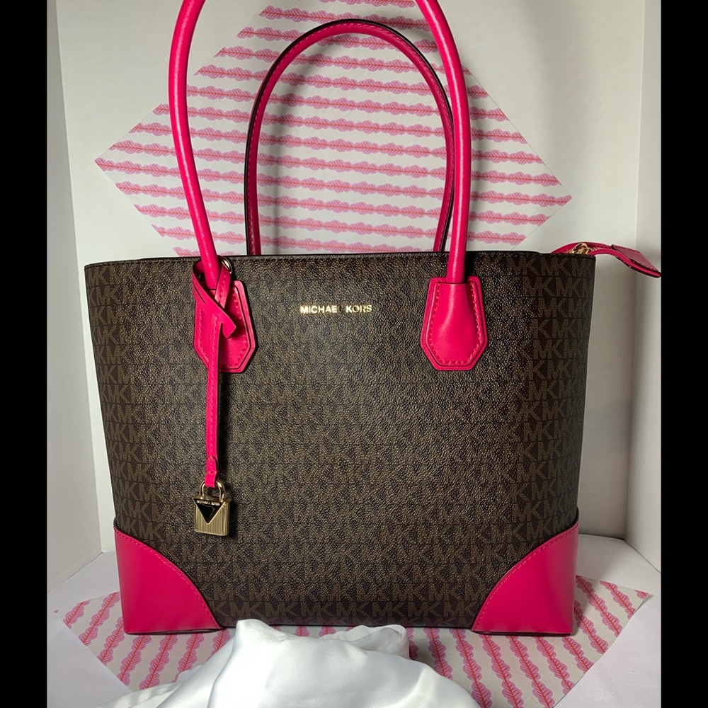 Michael Kors Mercer Gallery Tote Ultra Pink/ Brown